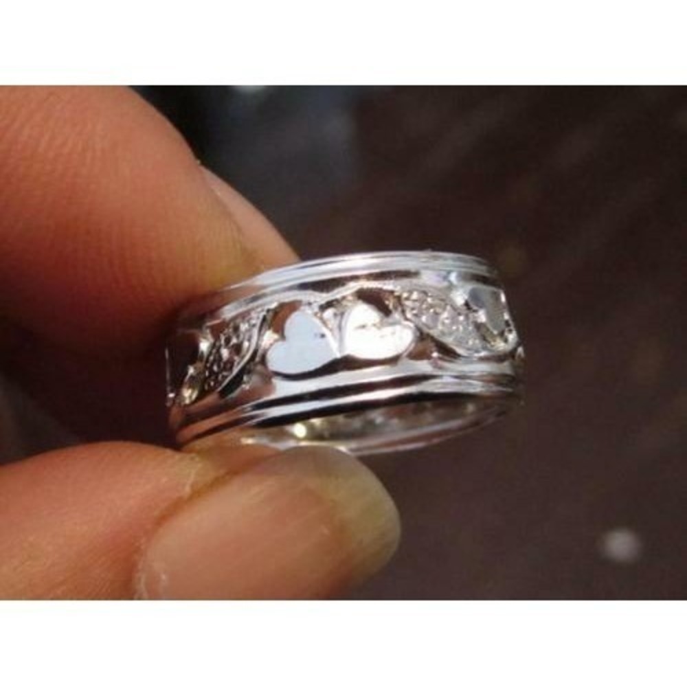 Vintage Stunning Wide Heart Design Band Esposito Silver Filled Ring Size 9 - Picture 4 of 7